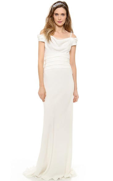 Long Off-shoulder Sheath Chiffon Dress With Low-V Backstyle