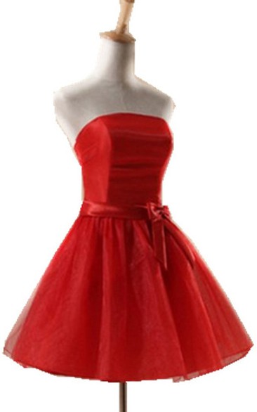 A-line Bridal Dress With Satin Belt and Tulle Overlay