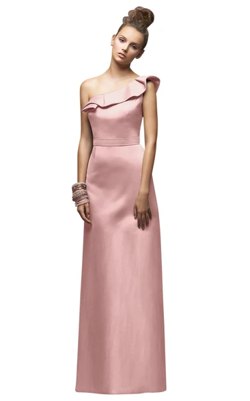 Magnificent One-Shoulder Floor-Length Satin Dress