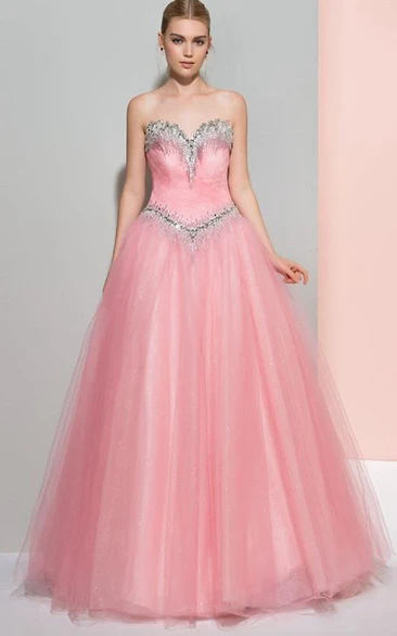 A-Line Sweetheart Beading Sequins Floor-Length Prom Dress