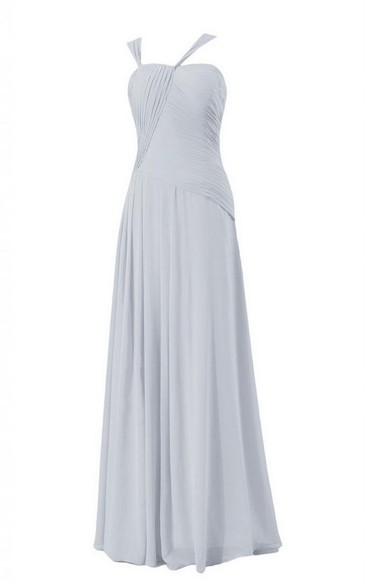 Sleeveless Long Chiffon Dress With Asymmetrical Ruching