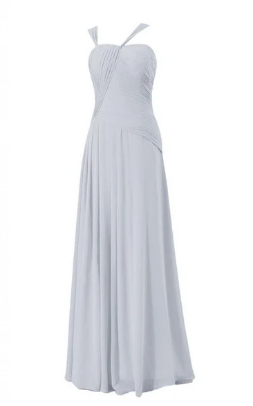Sleeveless Long Chiffon Dress With Asymmetrical Ruching