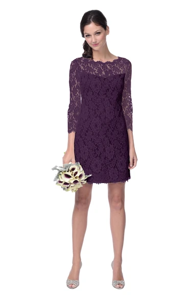 3-4-Sleeved Lace Sheath With Scalloped Edge Neckline