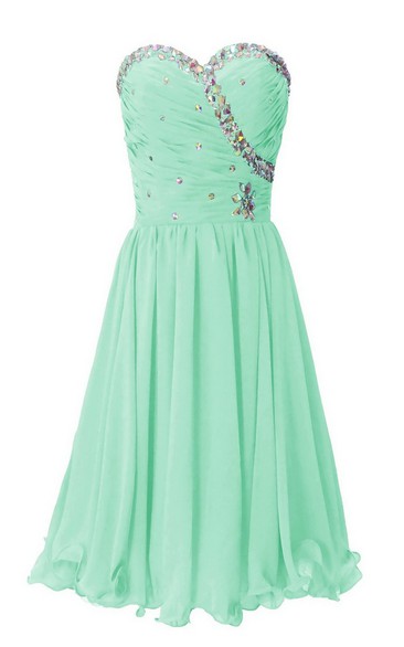 Strapless Sweetheart Ruffled Short Dress With Rhinestones