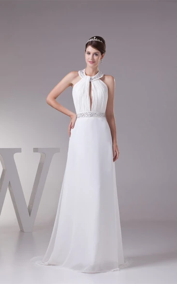 Sleeveless Sheath Ruched Jeweled Waist and Dress With Collar