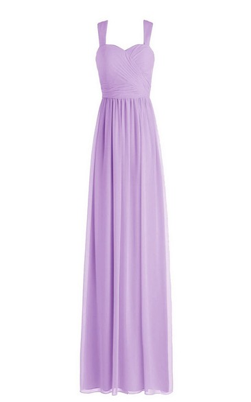 Simple Straps Ruched A-line Gown With Zipper Back