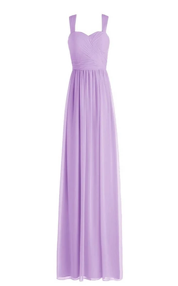 Simple Straps Ruched A-line Gown With Zipper Back