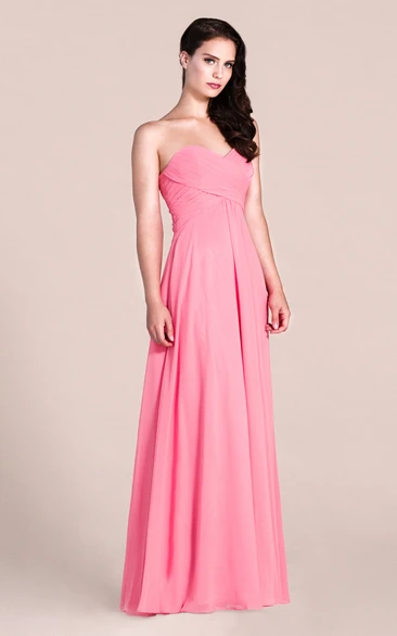 Simple Style Sweetheart Strapless Long Chiffon Bridesmaid Dress