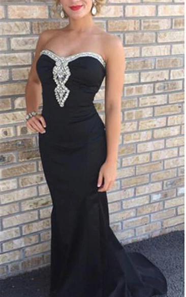 Sexy Black Mermaid Beadings Prom Dress Sweep Train Sleeveless