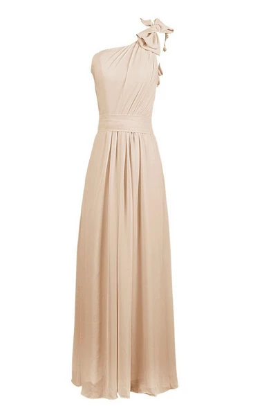 One-shoulder Chiffon Dress With Bow at Shoulder