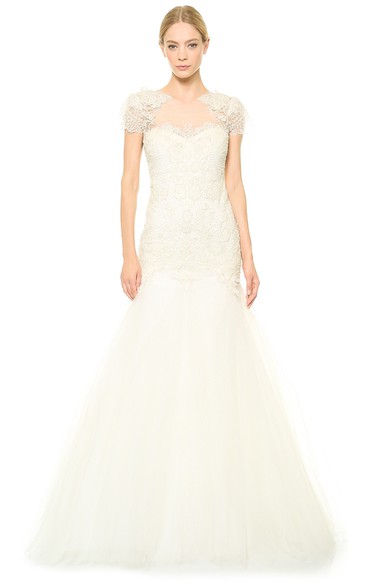 Long Bateau Lace A-line Dress With Keyhole Back Style