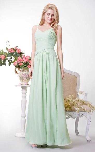 Simple Spaghetti Straps Crisscross Chiffon A-line Gown