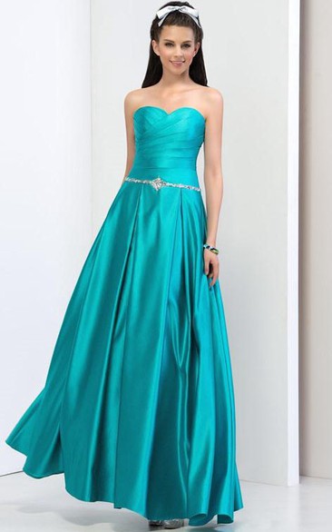 A-Line Pleats Sweetheart Sequins Beading Prom Dress