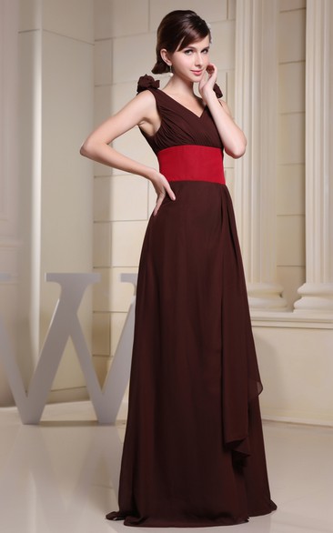 Muti-Color V-Neck Ruched Maxi Dress With Ruching and Flower