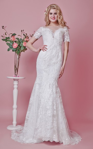 V-neck and Deep V Back Lace Trumpet Dress