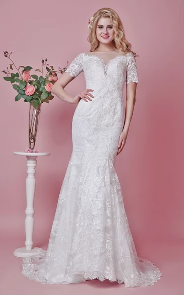 V-neck and Deep V Back Lace Trumpet Dress