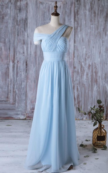 One Shoulder Off Shoulder Empire A-line Chiffon Long Dress