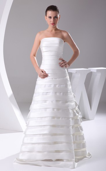 Sassy Strapless A-Line Satin Dress With Tiers and Ribbon