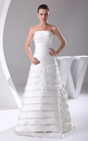 Sassy Strapless A-Line Satin Dress With Tiers and Ribbon