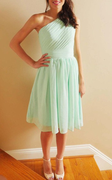 Short One-shoulder Chiffon Dress With Pleats&Zipper