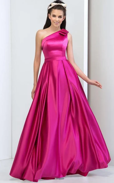 A-Line One-Shoulder Ruches Long Prom Dress