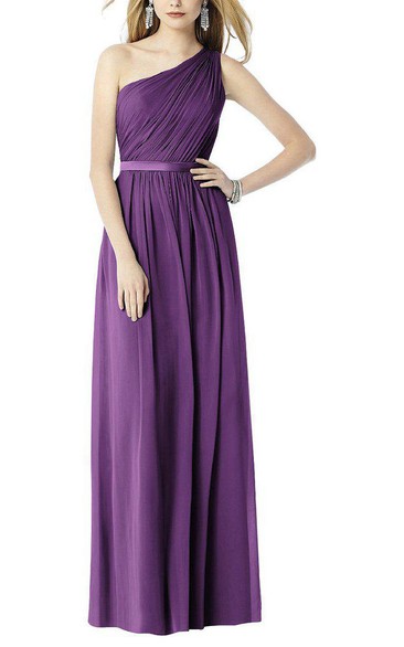 Ruched One Shoulder Chiffon Long Bridesmaid Dress