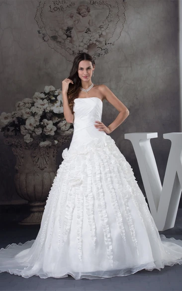 Sleeveless Criss Cross A-Line Satin Bodice Dress With Flowers and Tulle Overlay