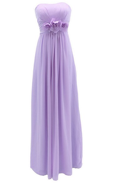 Graceful Strapless Chiffon A-line Gown With Flowers