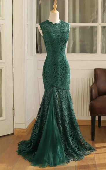 Casual Lace Floor-length Sleeveless Mermaid Zipper Prom Dress