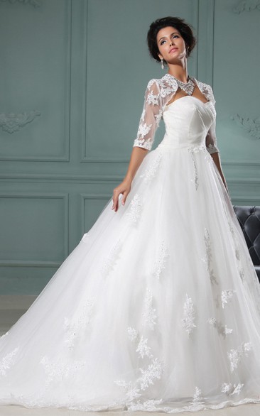 Sweetheart A-Line Dress With Tulle Overlay and Lace Bolero
