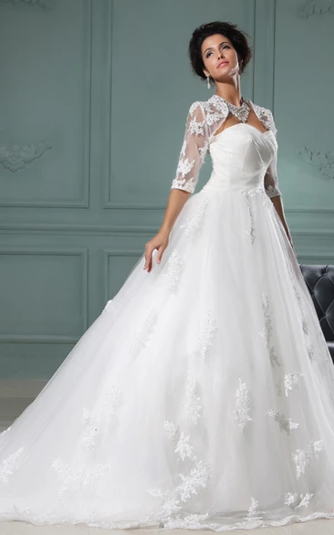 Sweetheart A-Line Dress With Tulle Overlay and Lace Bolero