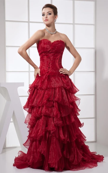 Flamboyant Ruched Sweetheart Brush Train and Dress With Tiers