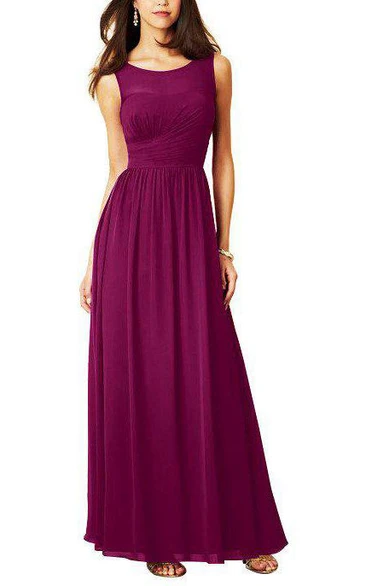 Illusion Boteau Neck Ruched Chiffon Bridesmaid Dress