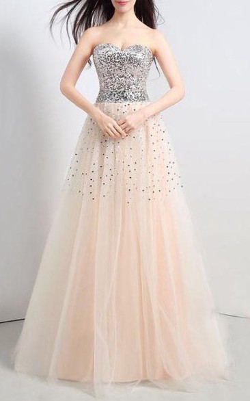 Sweetheart Lace-Up Sequins A-Line Long Prom Dress