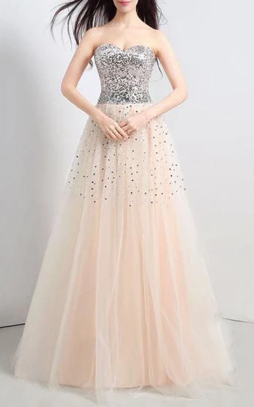 Sweetheart Lace-Up Sequins A-Line Long Prom Dress