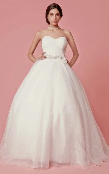 Femme Sweetheart Neckline Organza Ball Gown With Flower Detailing