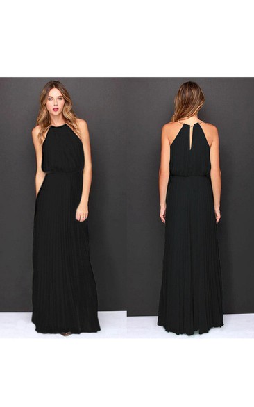 Sleeveless High-neck Floor-length Dress with Keyhole