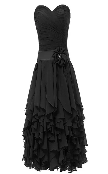 Sweetheart Layered Ruffle Wedding Dress With 3-D Flower