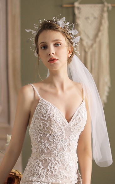 Soft Bridal Veil with Flower Headband