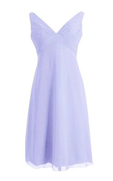 Pure V-neck Empire Chiffon Short Dress