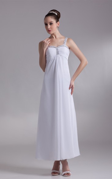 Strapped Chiffon Ankle-Length Dress With Beading