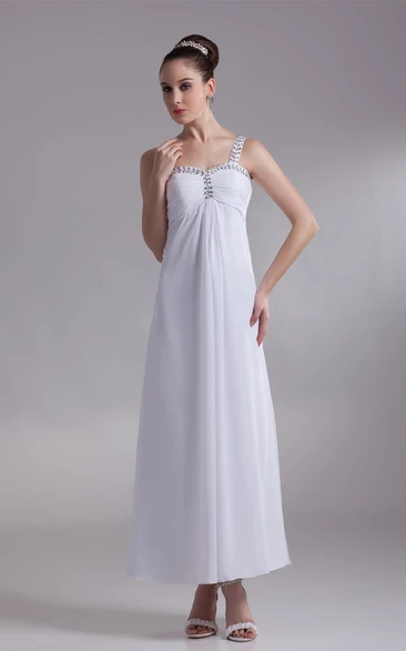 Strapped Chiffon Ankle-Length Dress With Beading