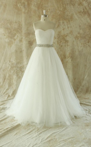 Sweetheart A-Line Strapless Tulle Gown With Beading Sash