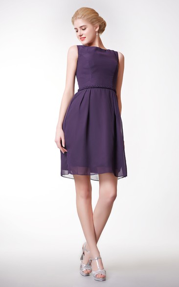 Bateau Neck Short A-line Chiffon Dress Simple Style