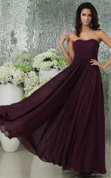 Floor-Length Sweetheart Chiffon Dress With Pleating