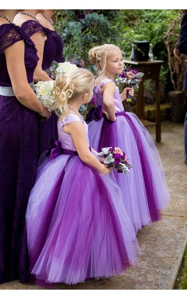 Lovely Tulle Princess Bowknot Flower Girl Dress Cap Sleeve