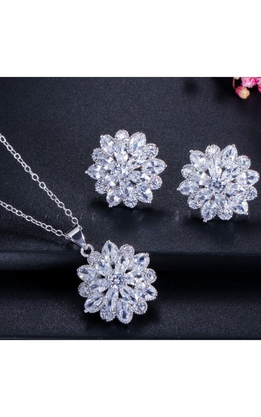 Elegant Bridal Snow Shaped Rhinestone Necklace and Earrings Jewelry Set