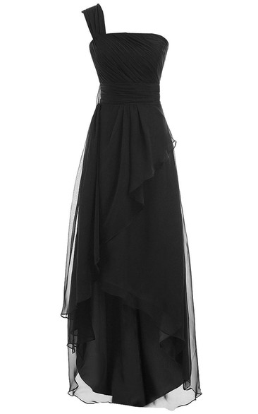 One Shoulder Sleeveless High-low Chiffon Dress With Ruffled Skirt