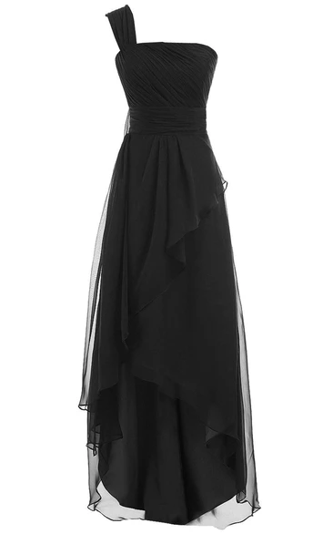 One Shoulder Sleeveless High-low Chiffon Dress With Ruffled Skirt