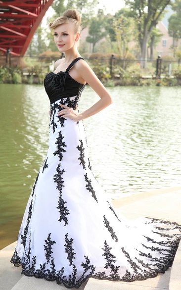 Ruched Sheath Dress With Floral Top and Lace Appliques